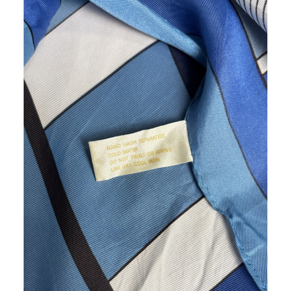 Womens VTG Square Scarf Water Repellent Acetate Made In Japan Blue Colorblock - Picture 4 of 6